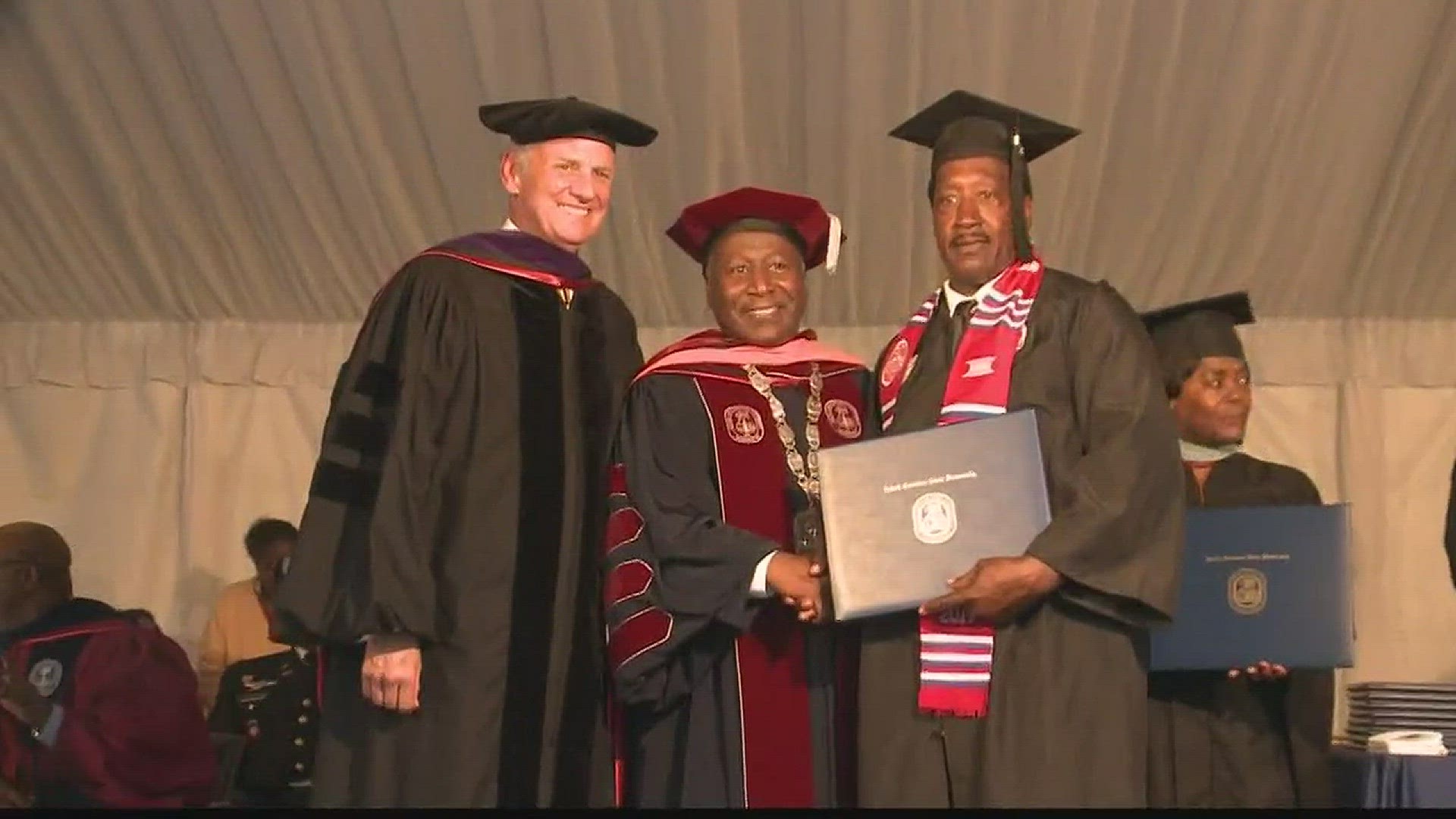 Joe Thomas Sr, 55, oldest college football player to take a snap in Division 1 football at SC State graduates