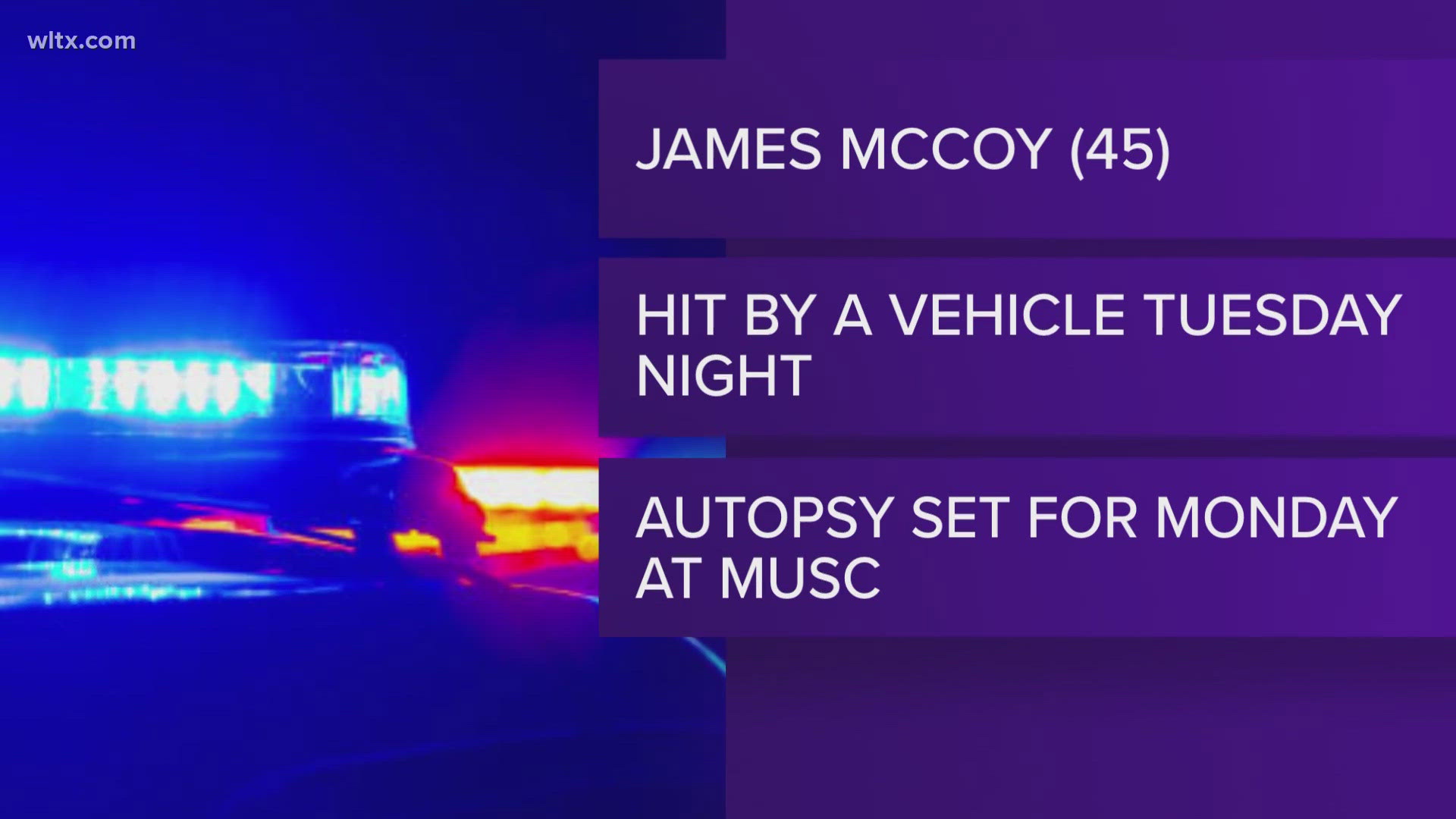 James McCoy, 43, died from his injuries when he was hit by a vehicle Tuesday night on Hwy15. 
