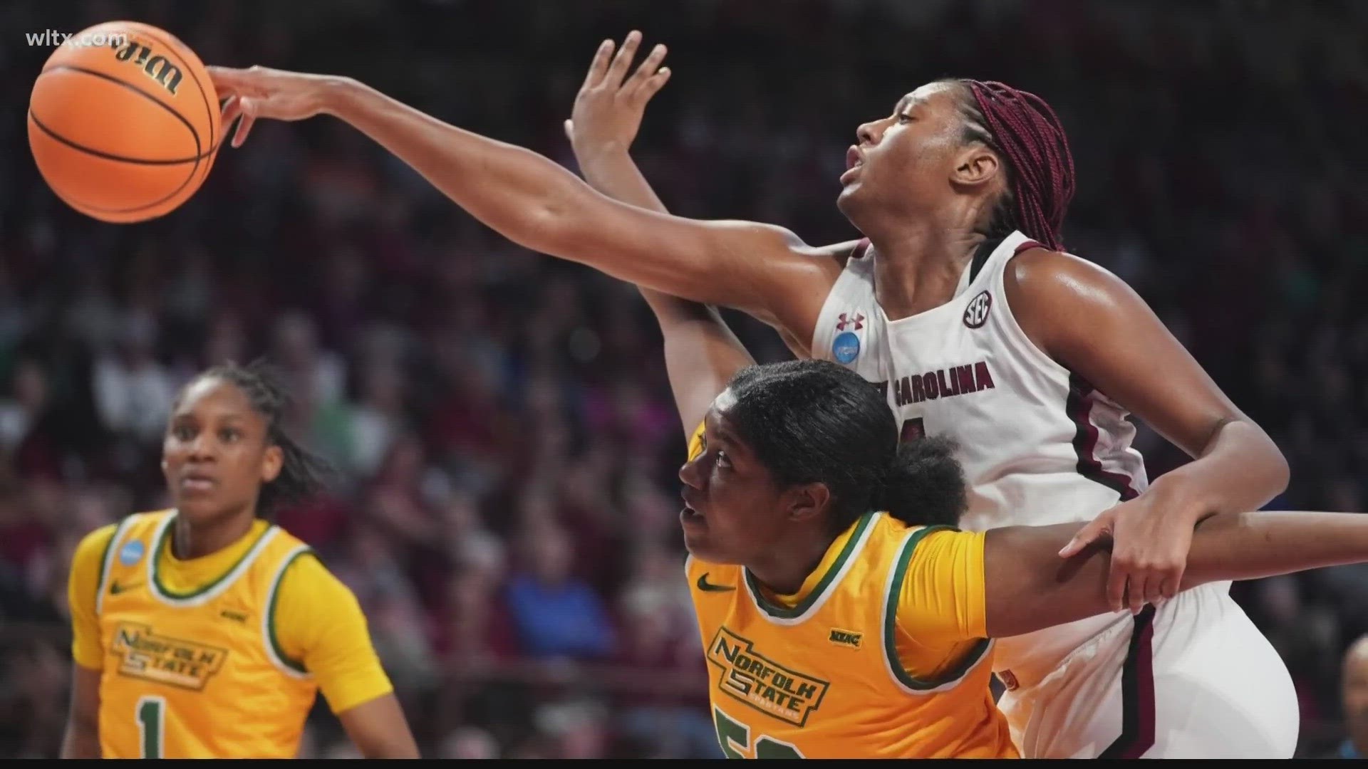 South Carolina moved five wins away from a perfect season after opening the women's NCAA Tournament with a victory over Norfolk State.