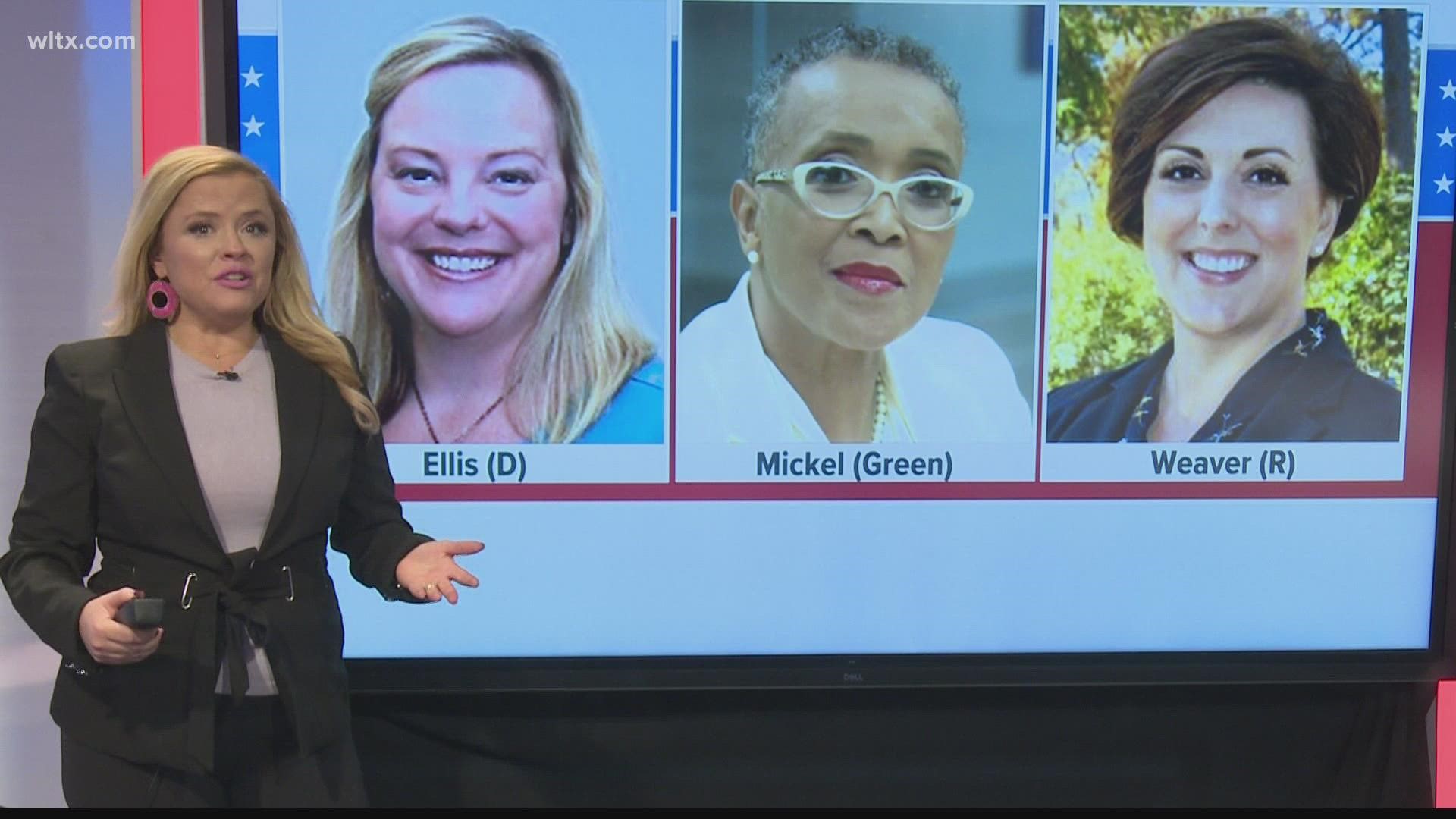 Lisa Ellis (D), Patricia Mickel (Green), and Ellen Weaver (R) are running for South Carolina Superintendent of Education.