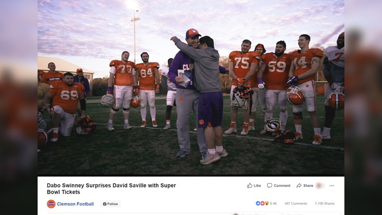 Dabo Swinney surprises equipment manager with Super Bowl tickets