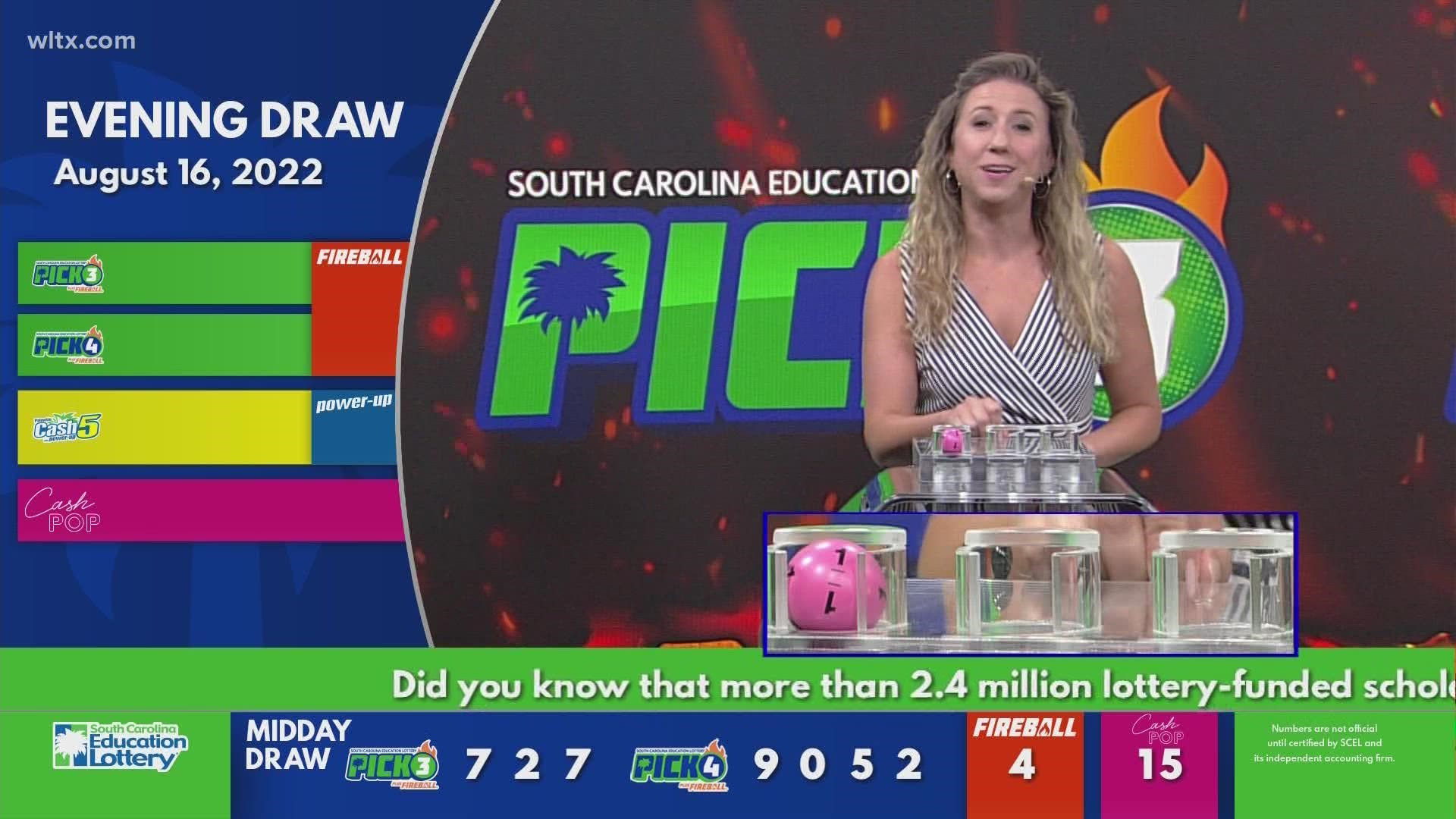Here are the evening winning SC lottery numbers for Tuesday, August 16, 2022.
