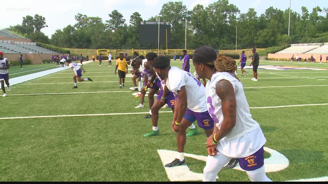 Benedict College football holds a brief opening practice of the