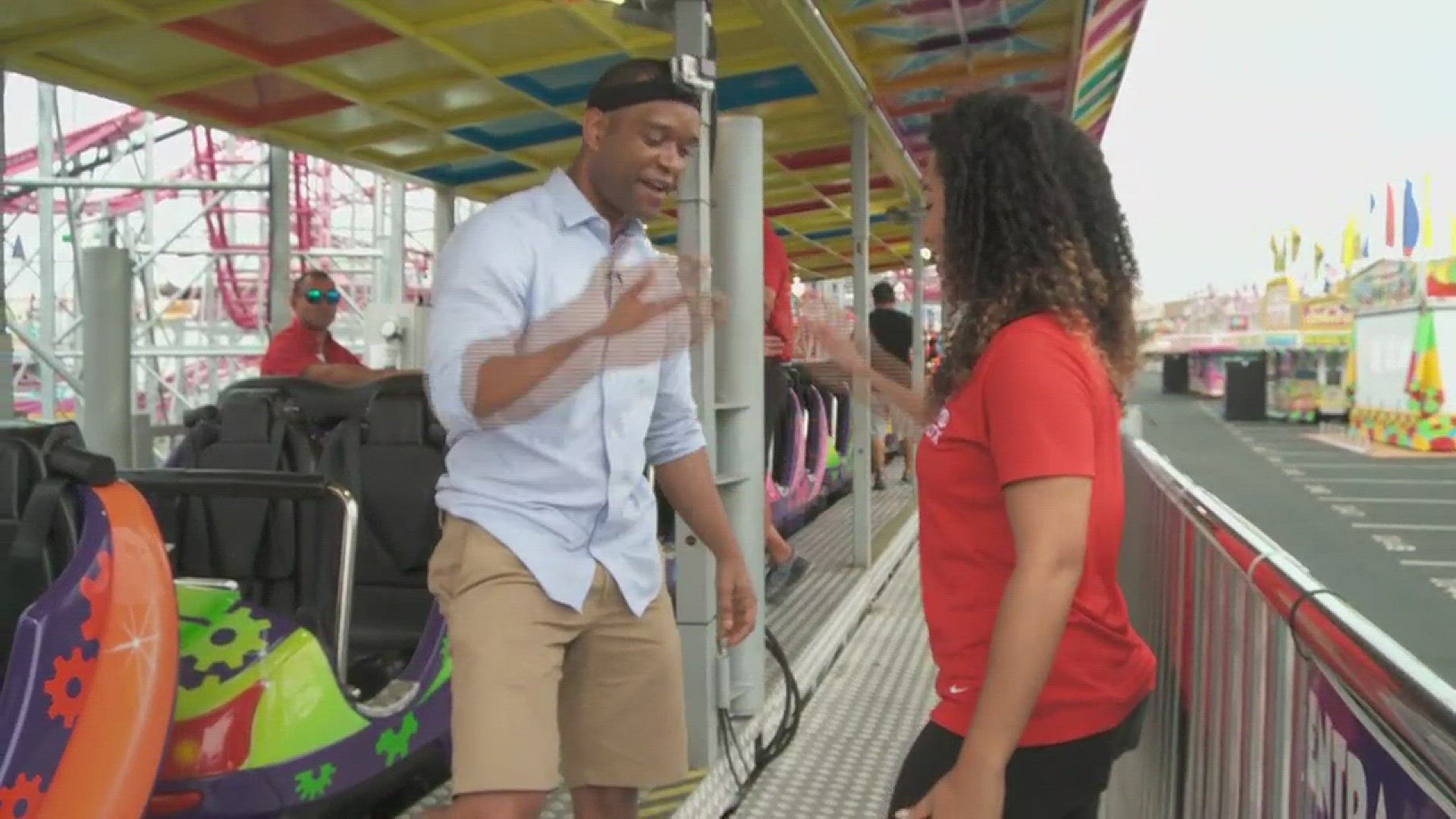 News 19's Deon Guillory and Whitney Sullivan take a ride on the new roller coaster featured at the SC State Fair