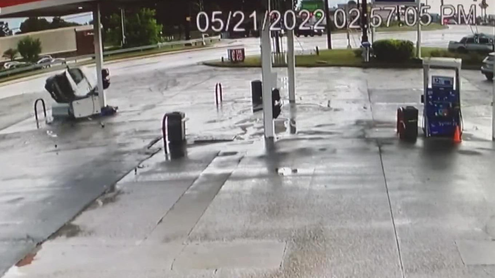 Exxon on Charleston Highway in Cayce has no more pumps after cars continue to crash into the business.