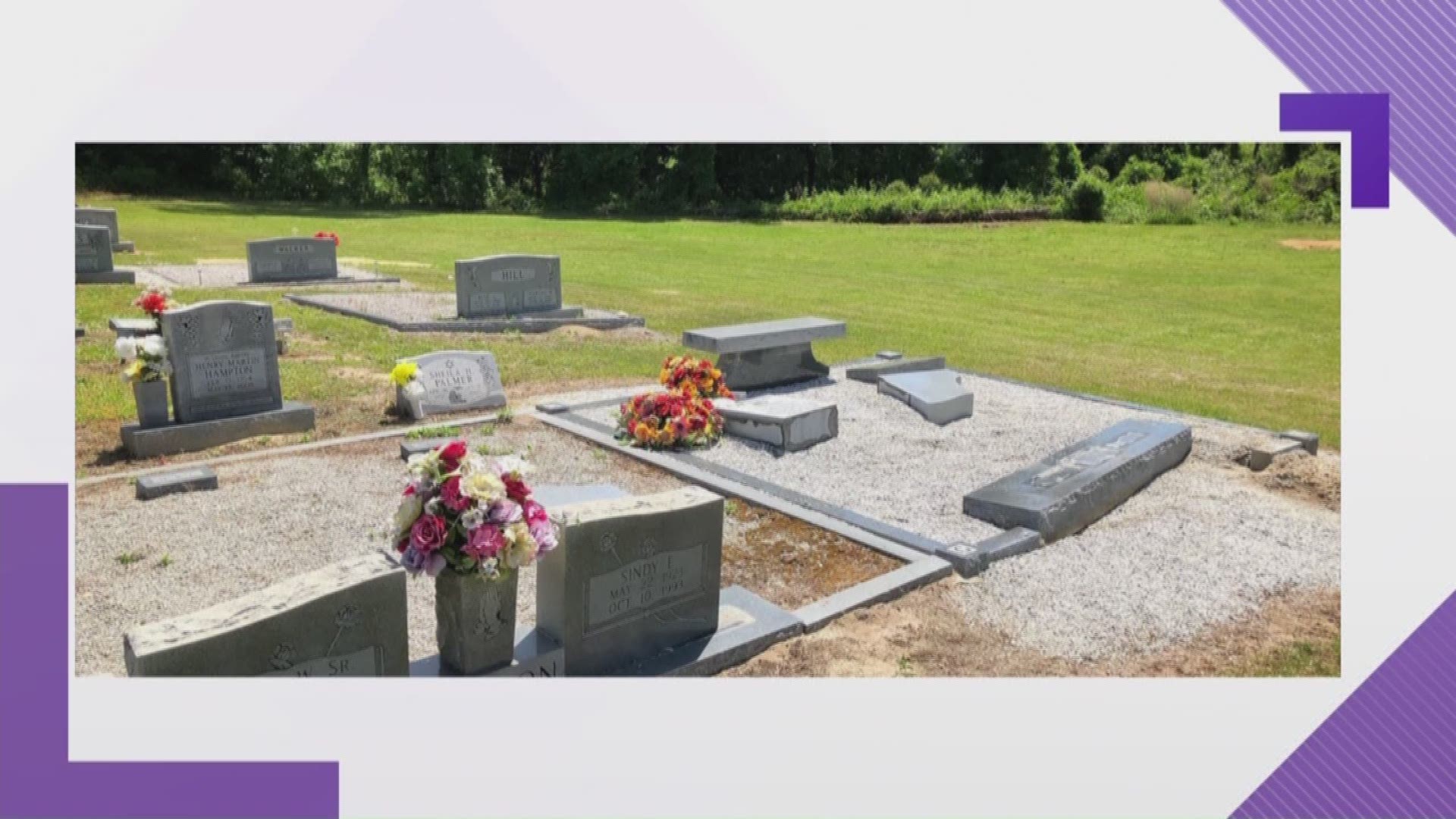 Headstones and grave sites were damaged at the AME New Bethel Church Cemetery in Lexington.