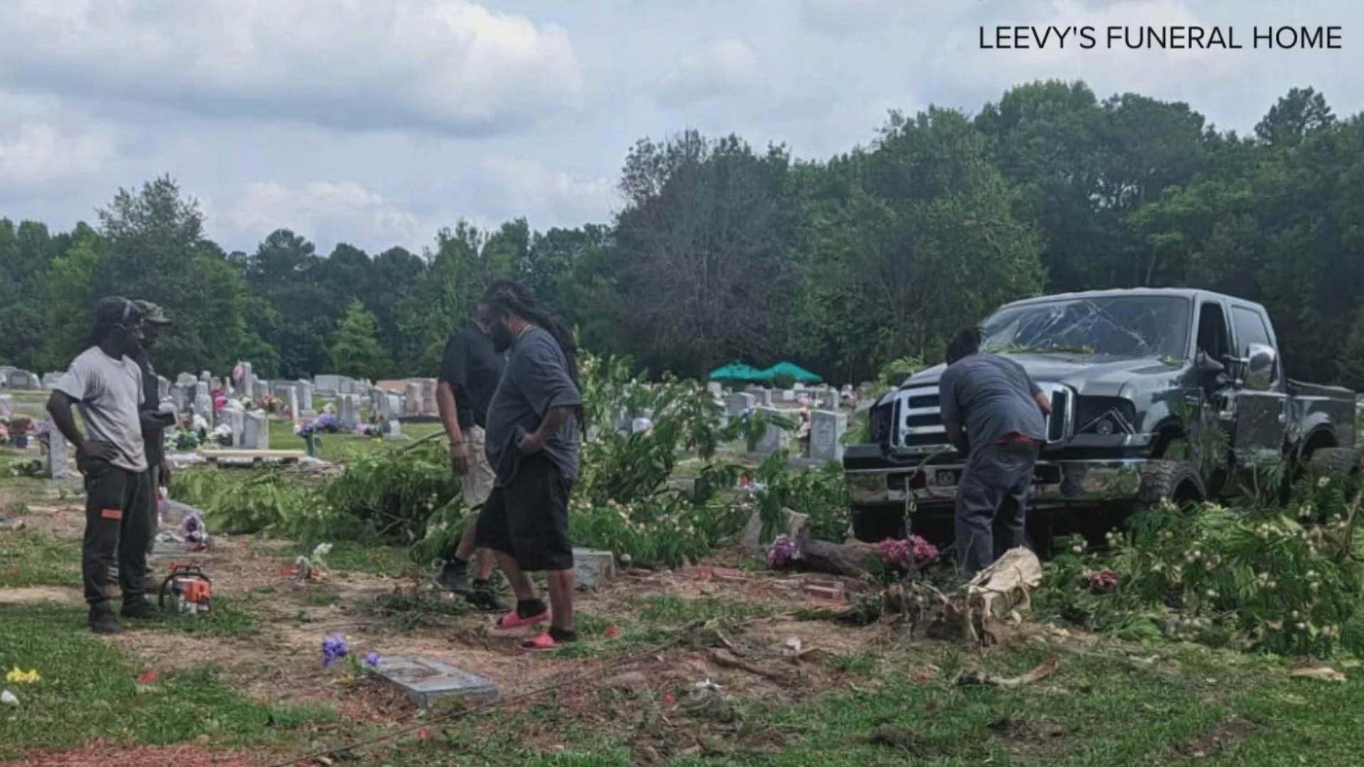 A truck crashed into Lincoln Cemetery off of Farrow Road in Columbia around 5 p.m. Thursday, knocking over at least 12 tombstones.