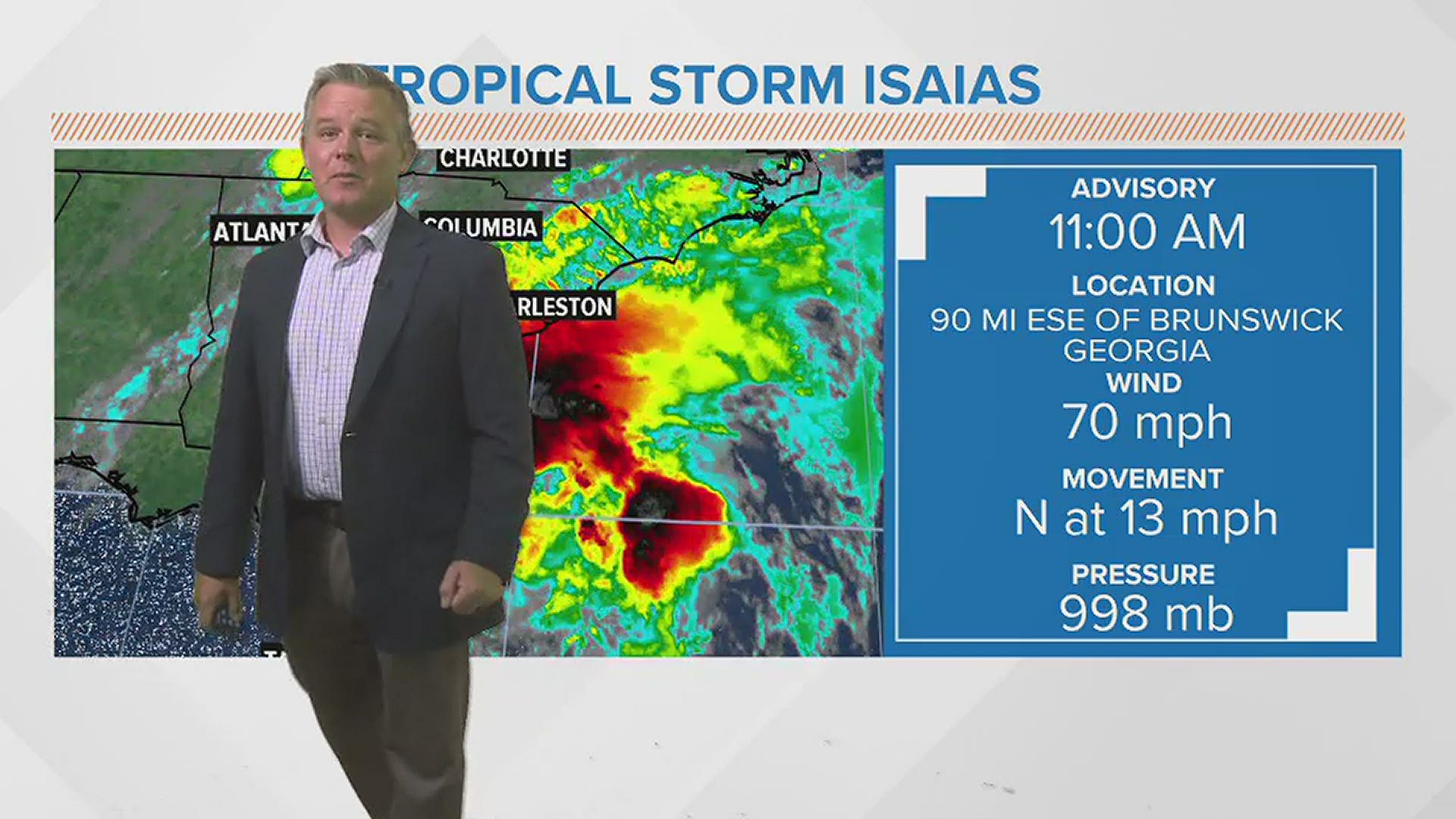 Isaias is expected to be a Category 1 hurricane when it makes landfall late tonight or early Tuesday.