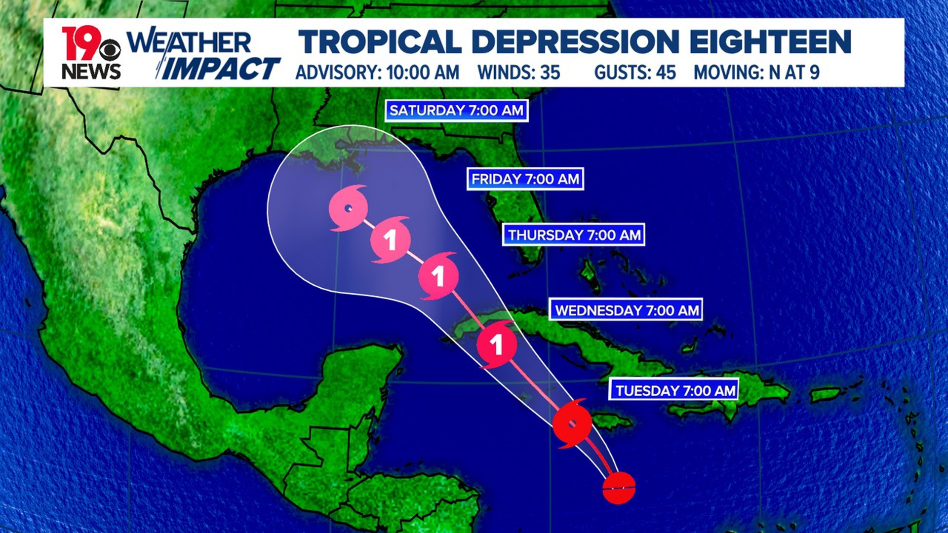 Tropical Depression Eighteen formed early Monday. It may impact parts of the United States.