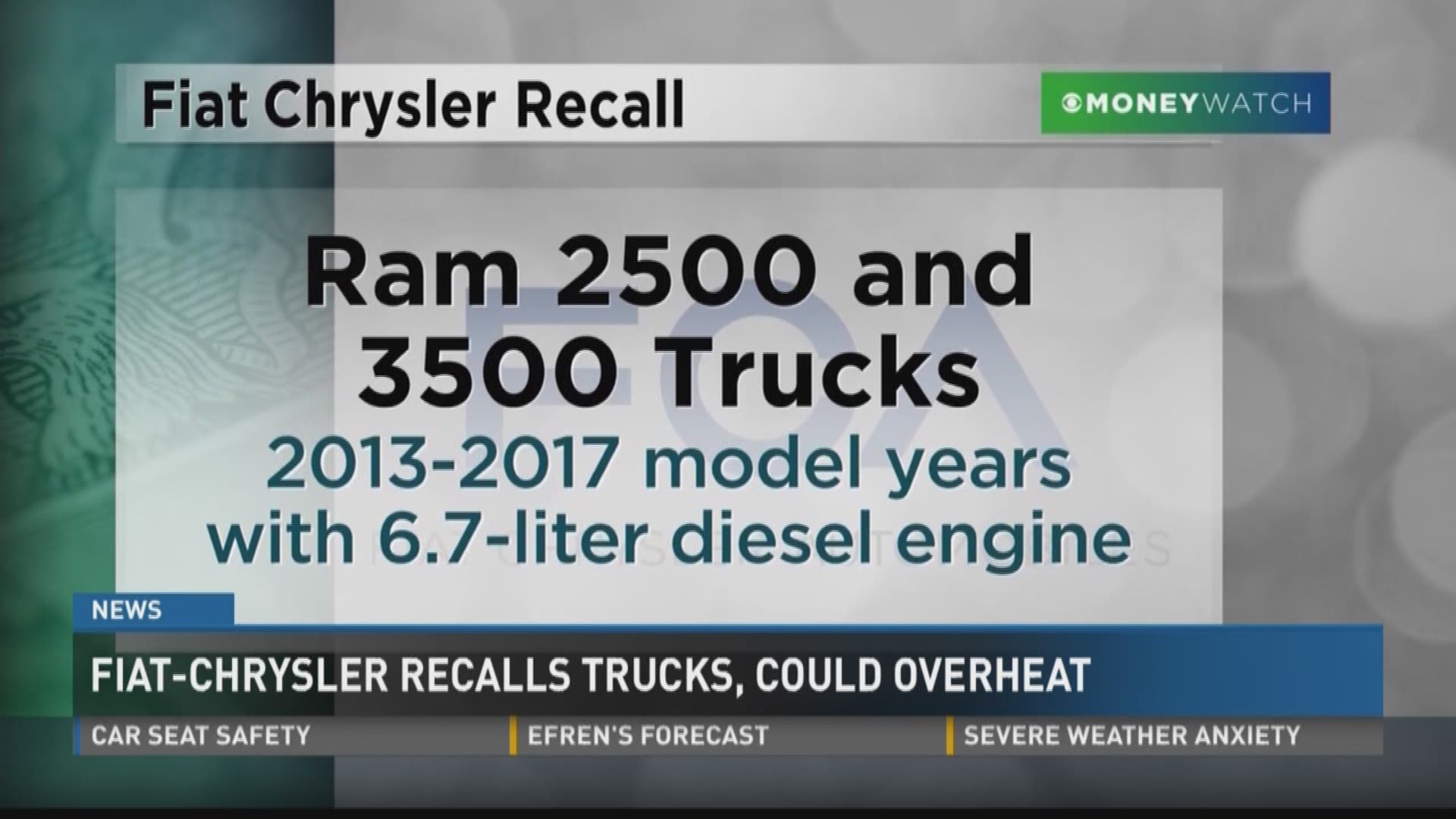 Fiat-Chrysler is recalling nearly half a million pickup trucks-the problem is an over-heating water pump that could catch on fire. 