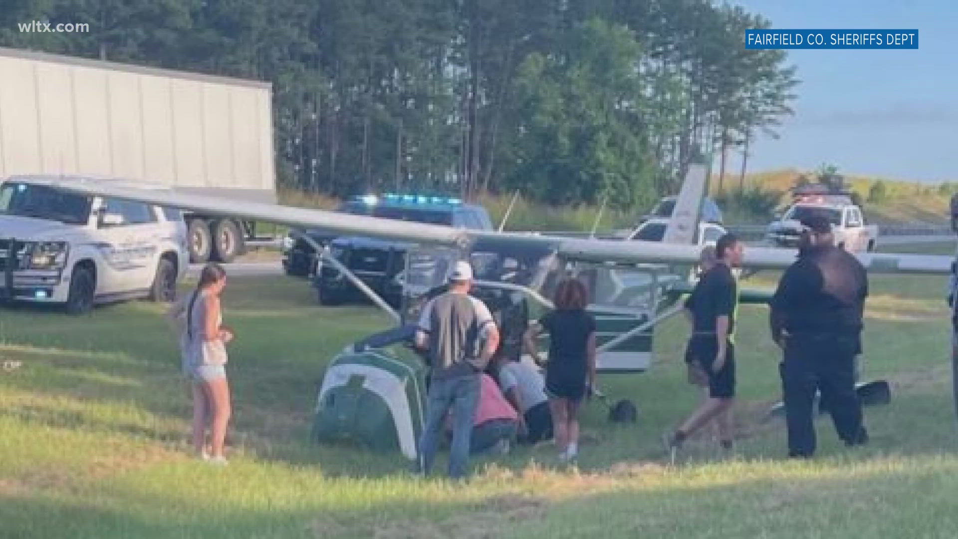 A plane from a local flight school in Fairfield County had to make an emergency landing on I-77 Thursday evening.