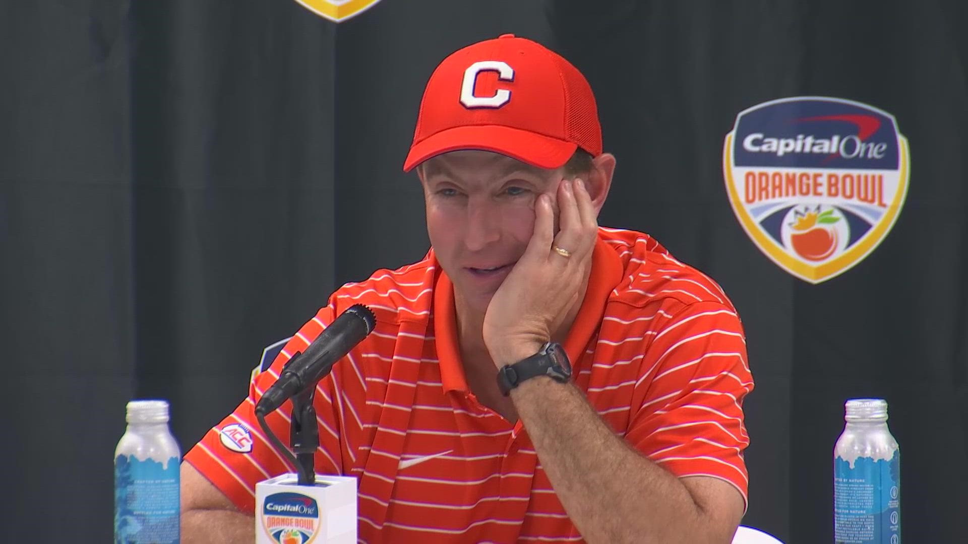 Clemson head football coach Dabo Swinney, quarterback Cade Klubnik, running back Will Shipley and defensive end K.J. Henry react to the 31-14 loss to Tennessee.