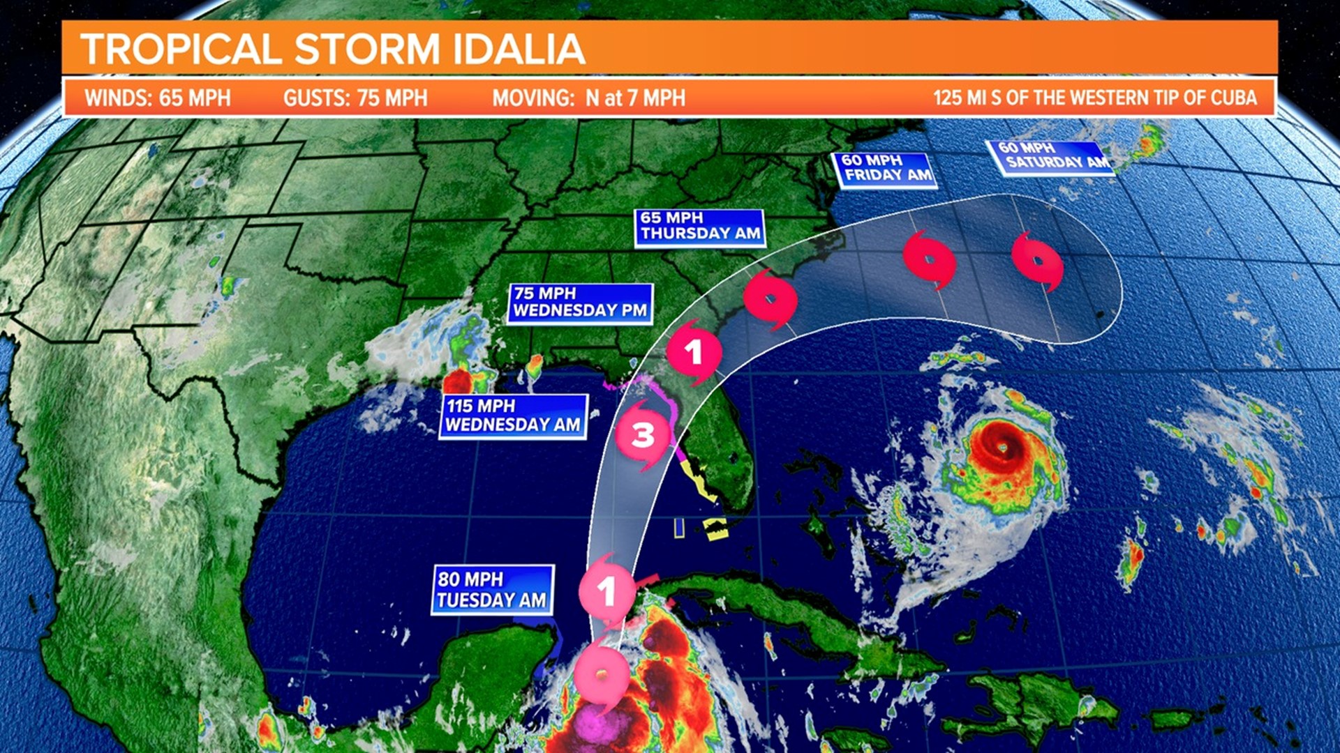 Idalia is forecast to become a major hurricane before making landfall Wednesday along the western coast of Florida.