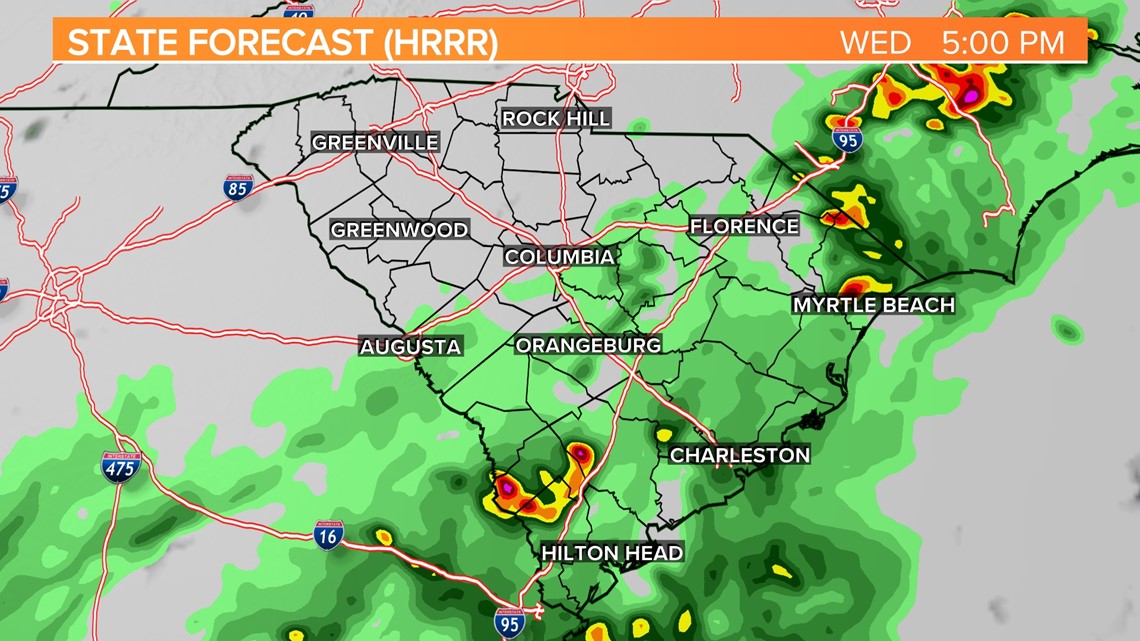 Timeline for severe weather in South Carolina