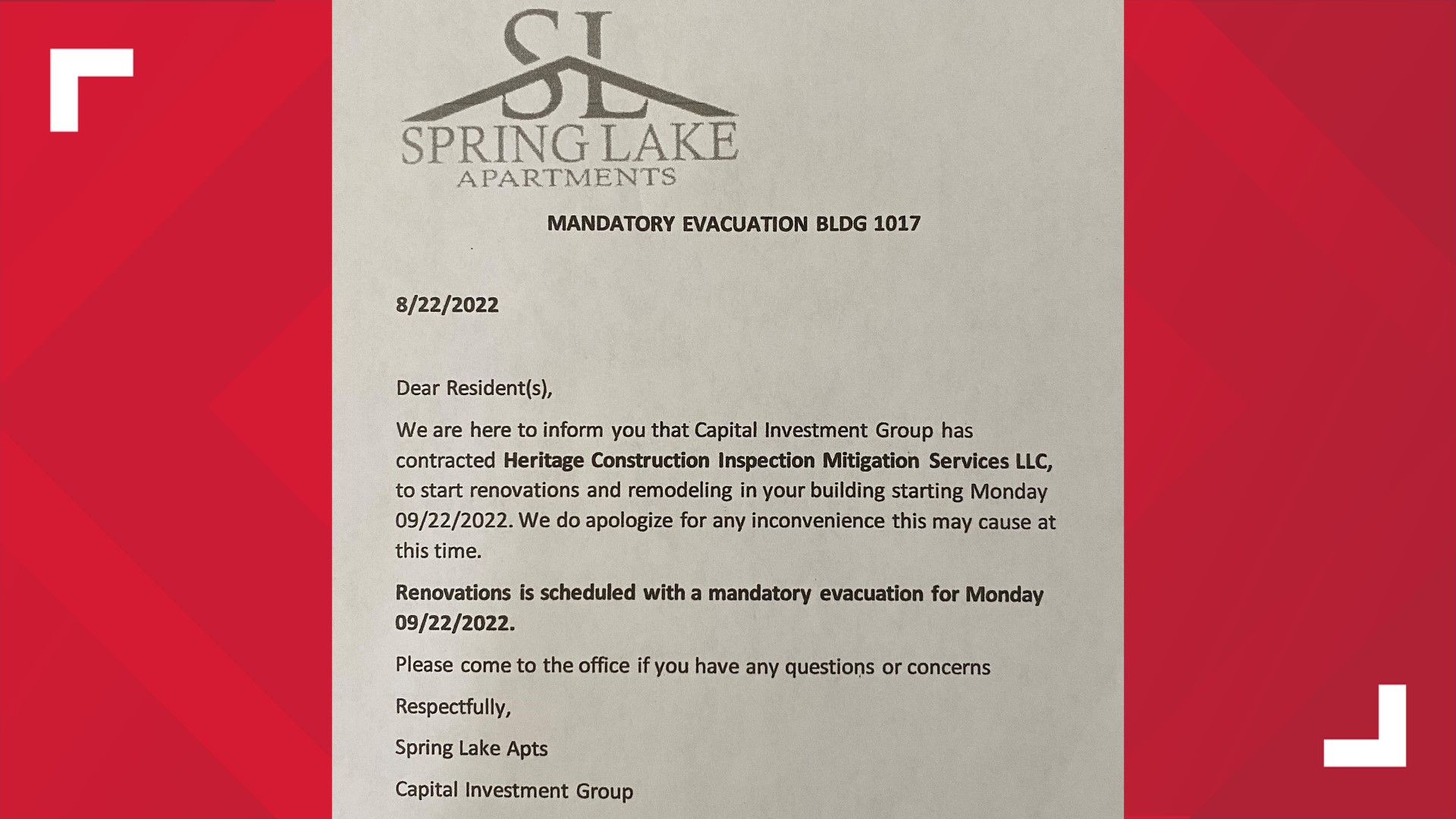 Spring Lake Apartments gives residents more time to evacuate