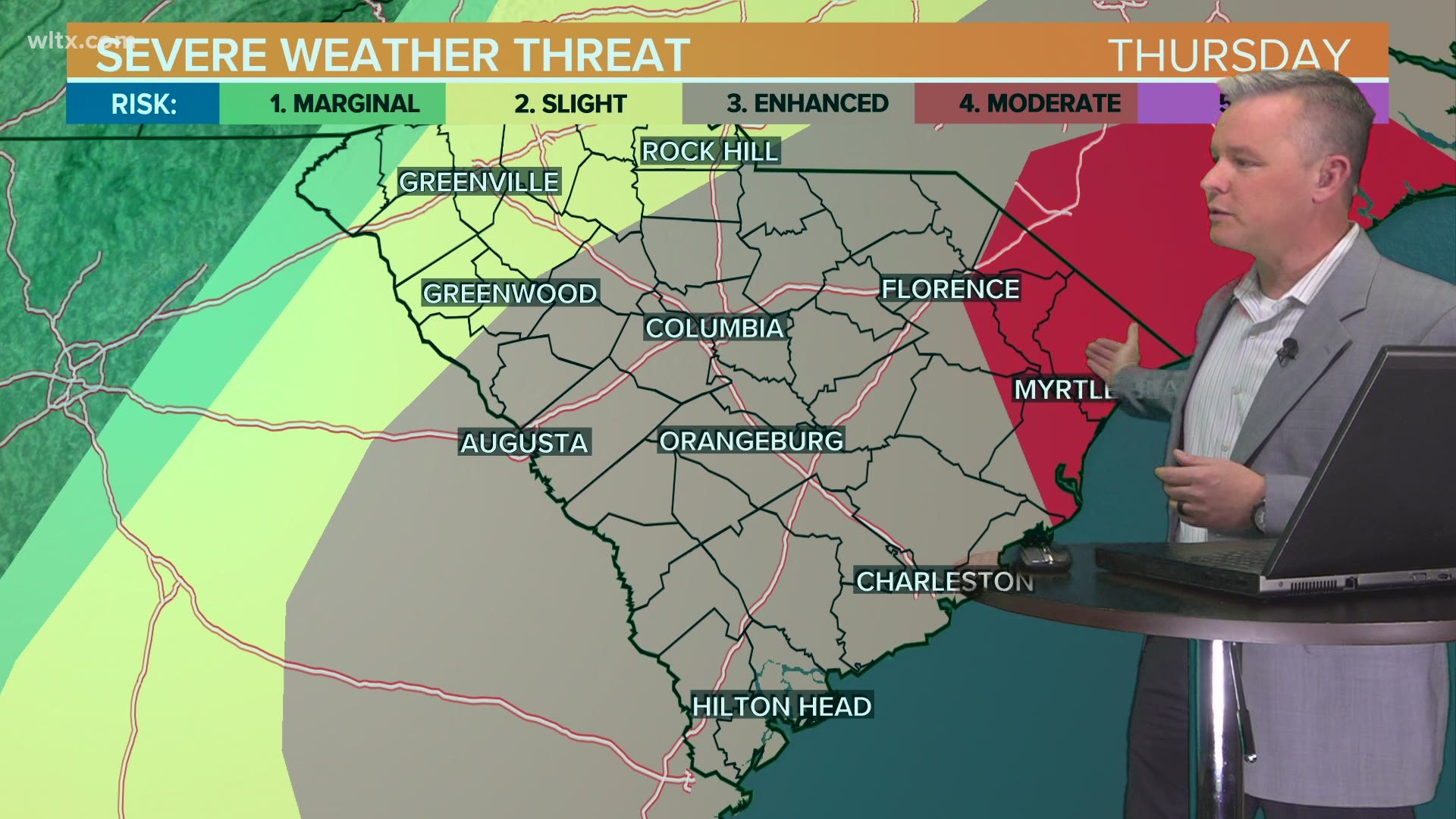 South Carolina is under an enhanced risk for severe weather including tornadoes and damaging winds.