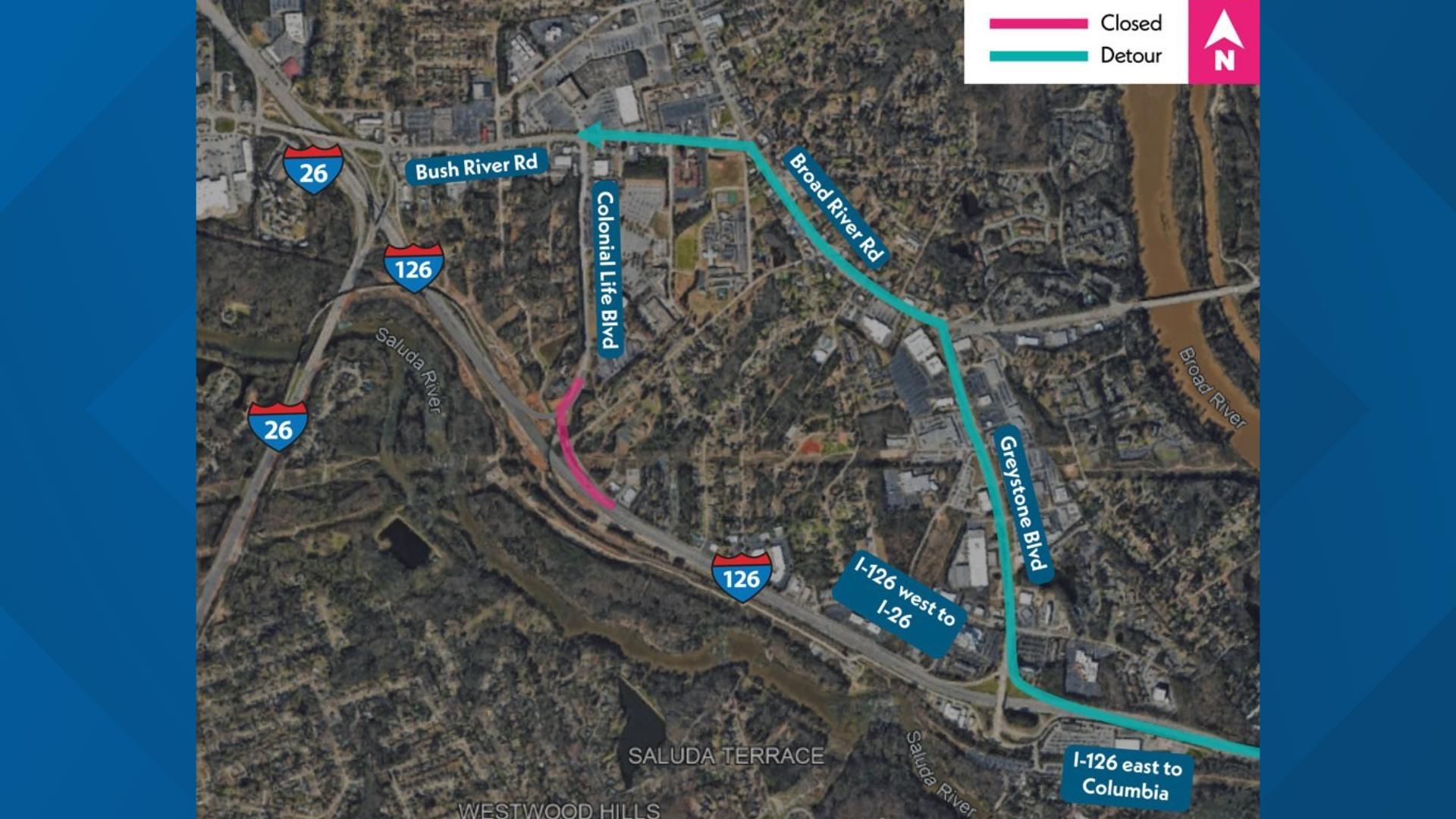 I-126 exit ramp closure extended due to construction delays | wltx.com