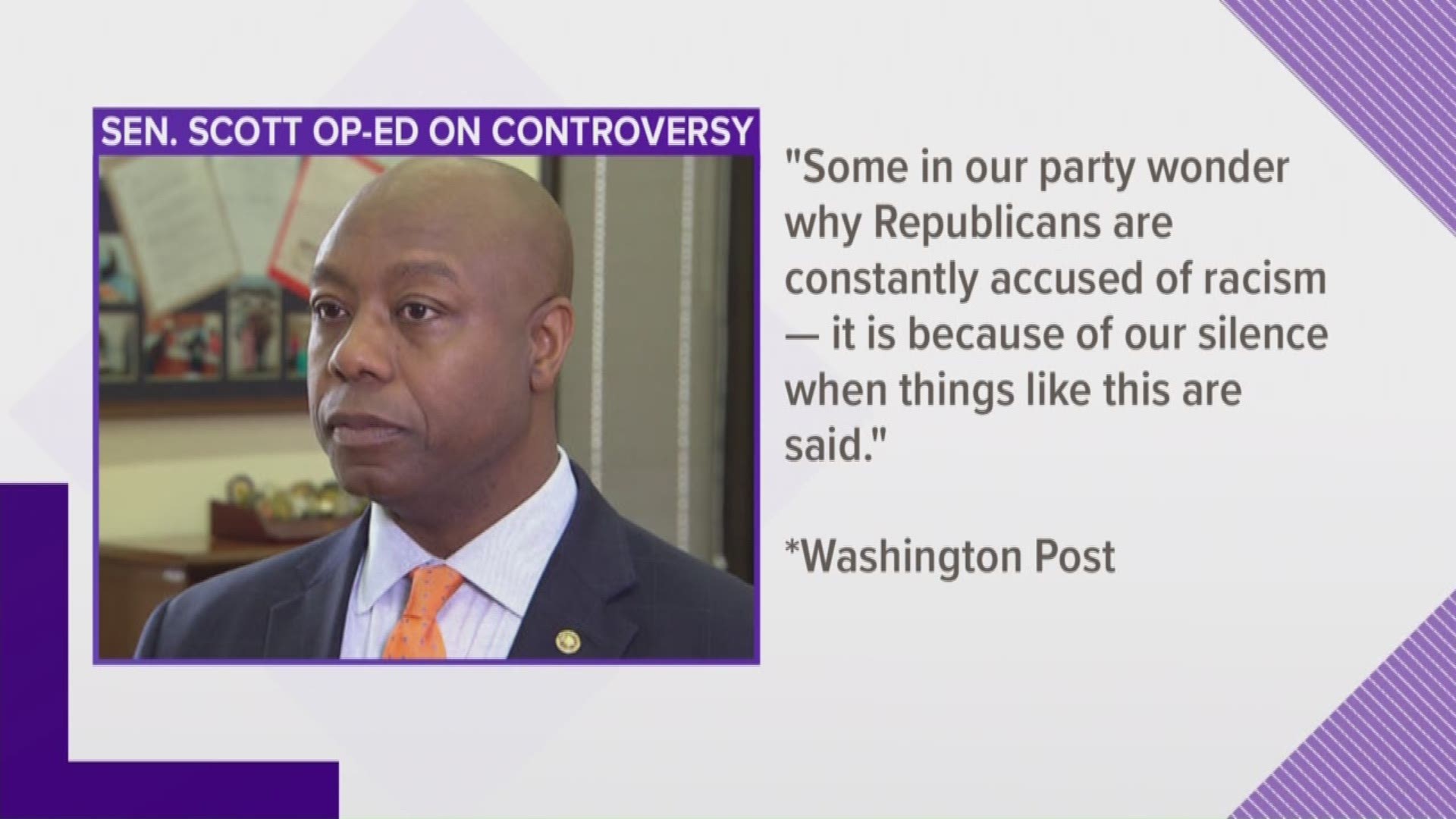 South Carolina U.S. senator Tim Scott is speaking out about controversial comments made by Iowa U.S. representative Steve King.