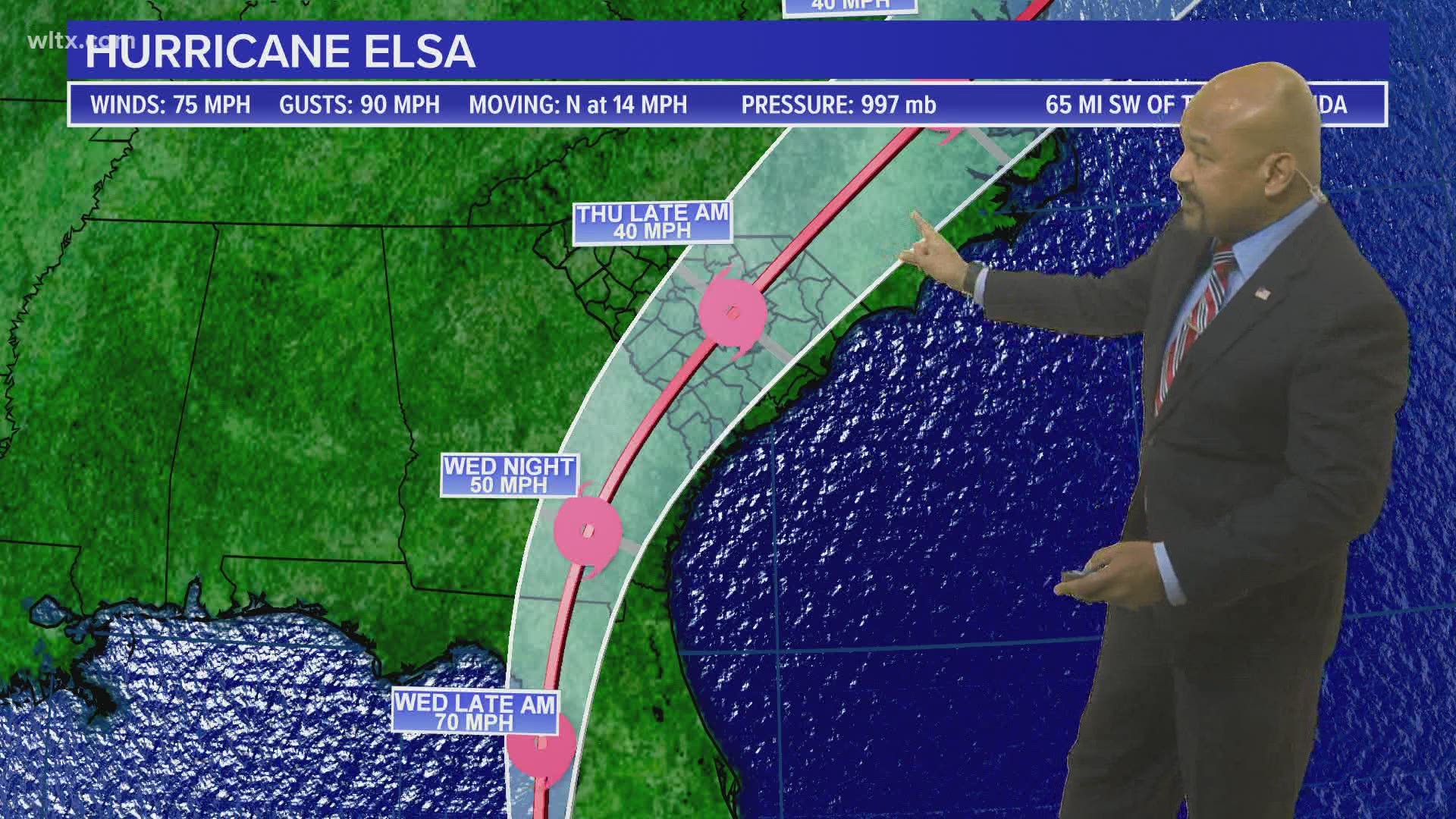 Hurricane Elsa will bring heavy rain Wednesday into Thursday in South Carolina.