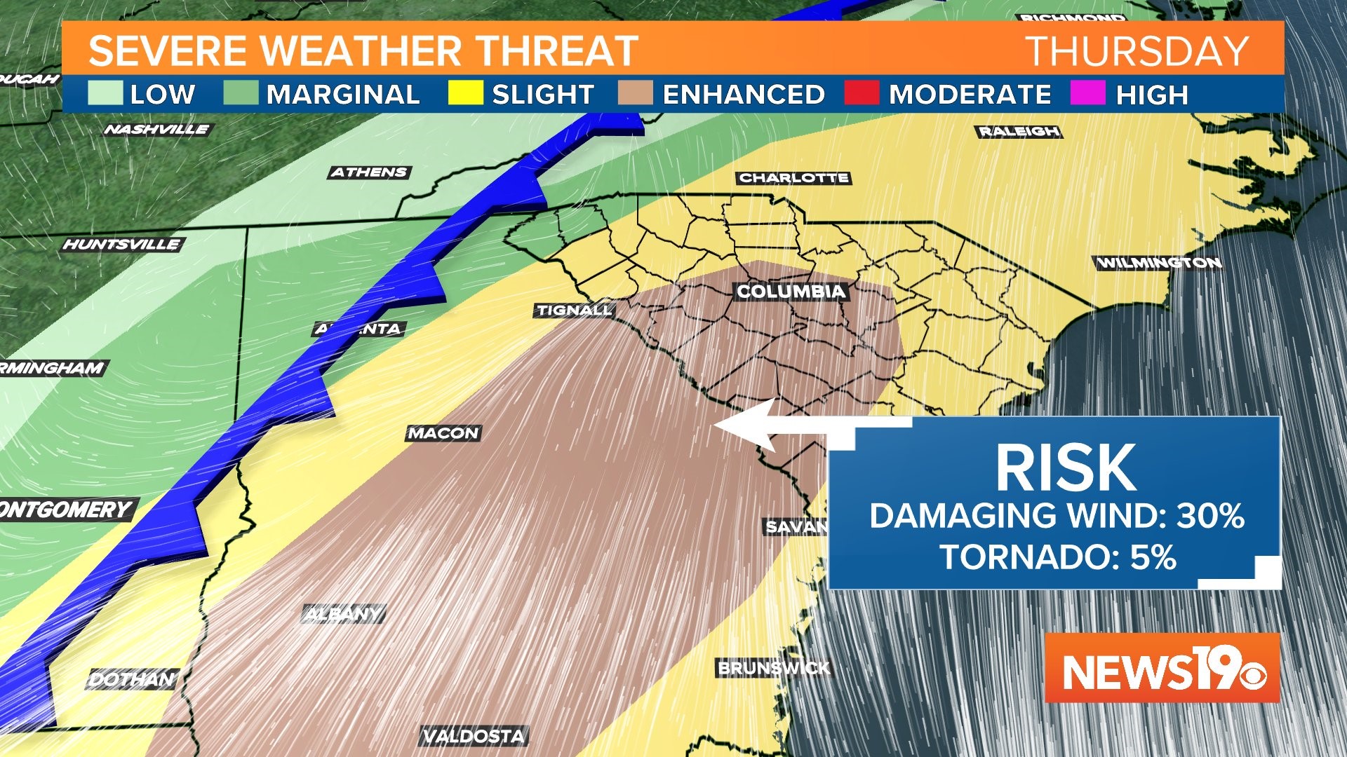 Rain develops overnight. Strong storms possible tomorrow.