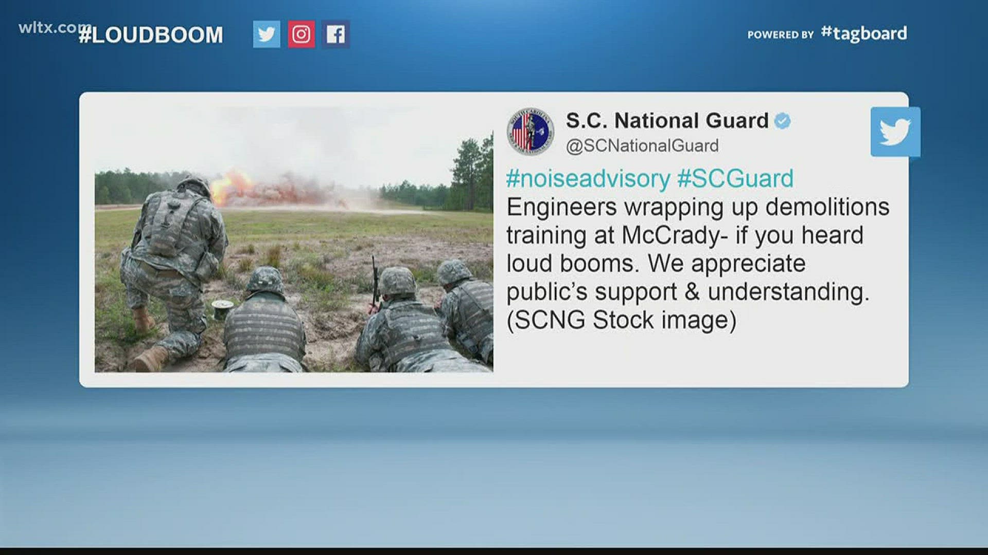 A training exercise by the South Carolina National Guard caused some loud booms around Columbia on Sunday.
