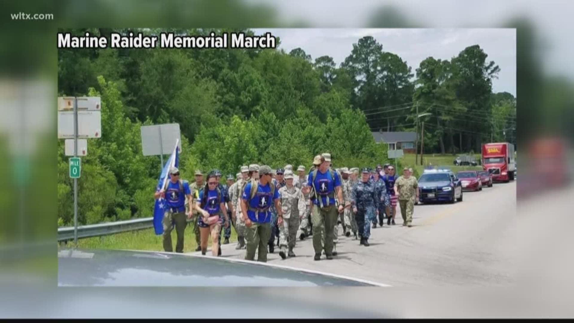 A group of Marines participating in the Marine Raider Memorial March passed through the Midlands on Saturday.  News19's Chandler Mack reports.