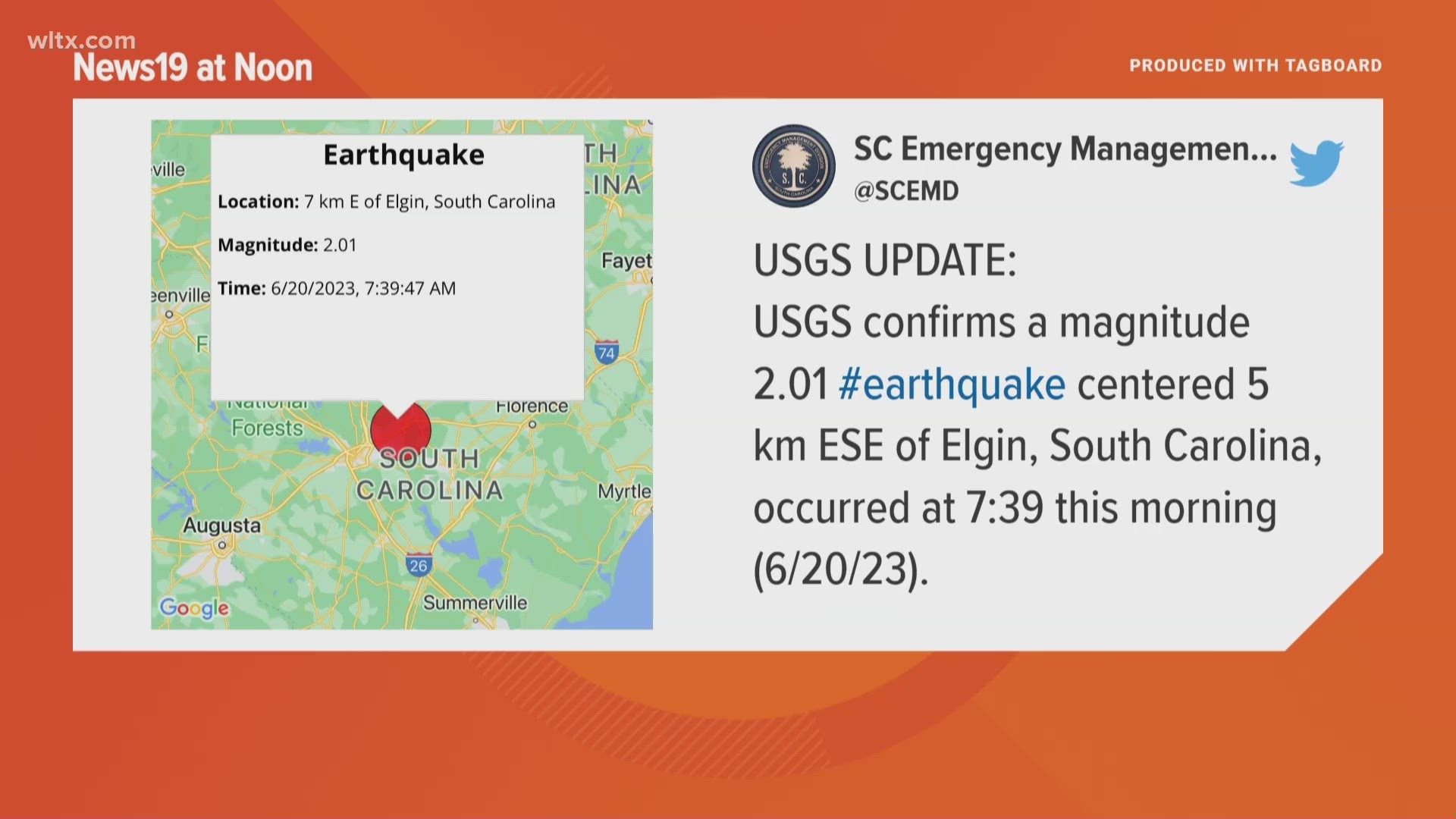 A magnitude 2.0 quake was reported near Elgin on Tuesday morning.