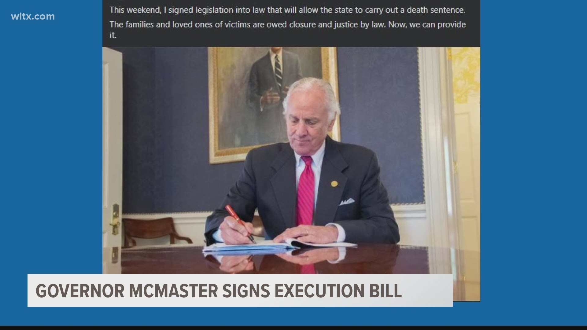 South Carolina's governor has signed a law that let's death row prisoners choose between a firing squad and the electric chair.