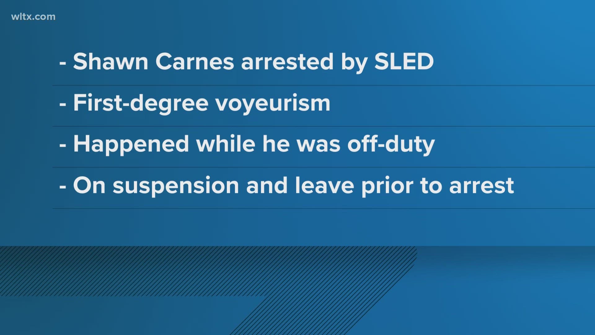 Shawn Carnes is charged with first degree voyeurism for an incident that happened when he was off duty.