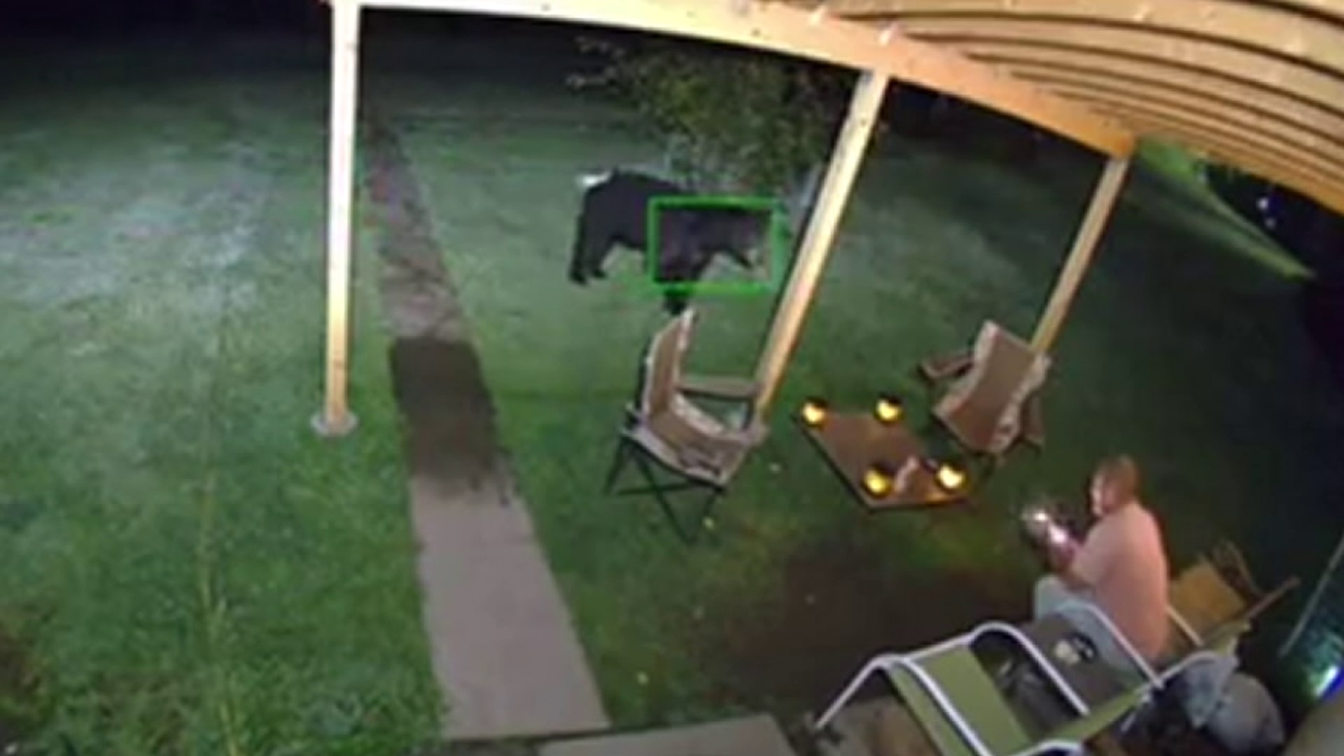 Last week, David Pace was sitting on his Wyoming County porch and his unknowing encounter with a bear was caught on surveillance cameras