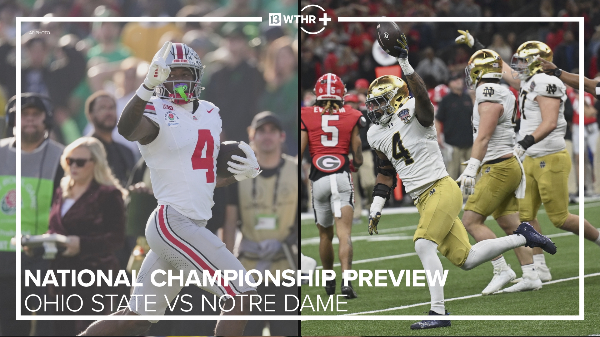 13News Dominic Miranda and 10TV's Dom Tiberi preview the national championship game between Notre Dame and Ohio State.