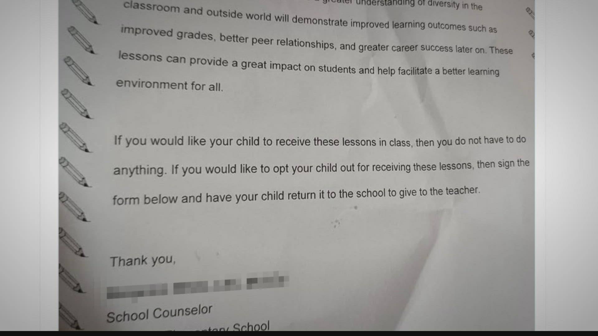 Sprunica Elementary School in Brown County allegedly sent home a letter to parents that is now making rounds on social media.