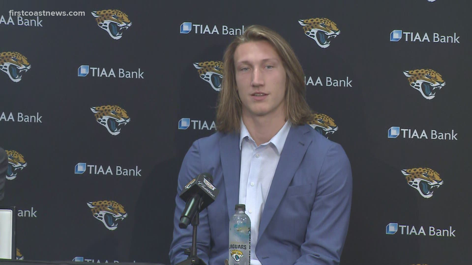 Trevor Lawrence appeared in his first news conference as the Jacksonville Jaguars quarterback Friday.