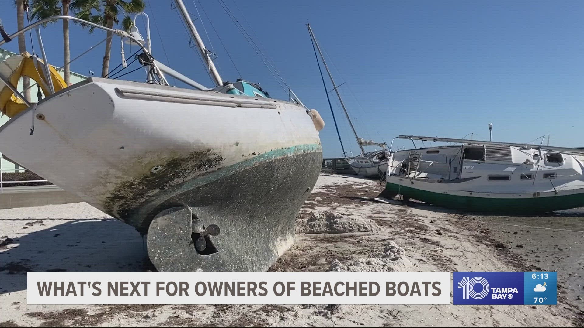 The weekend storms pushed boats ashore overnight. One boat owner describes the moment he realized he was no longer on water.