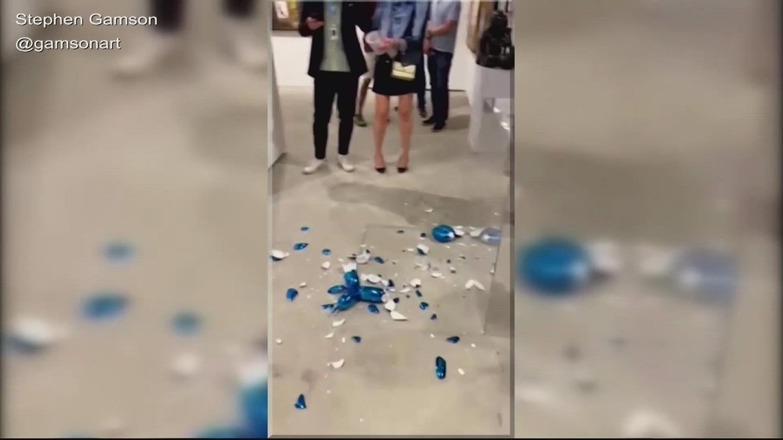 Jeff Koons balloon dog sculpture shattered at Miami art fair