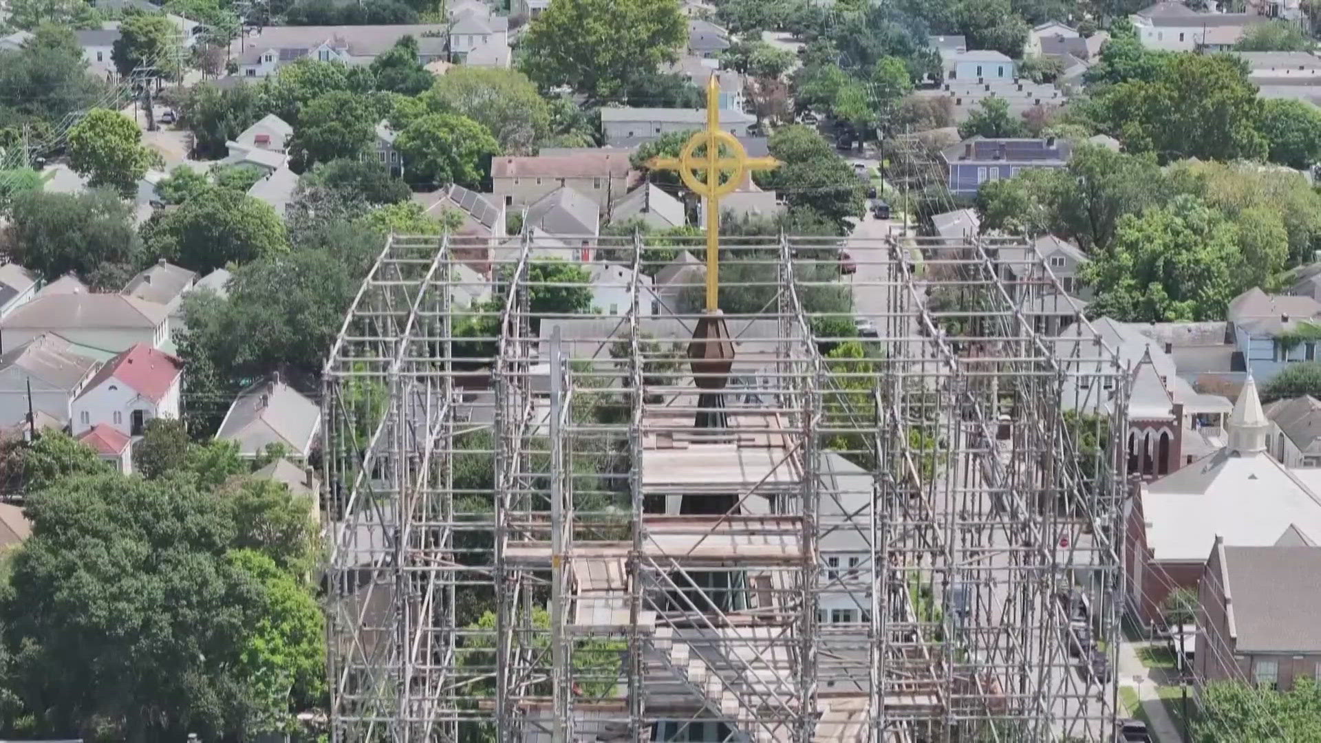 The steeple at St. Stephen's Basilica has adorned the top the church for more than a 100 years. Now three years after Hurricane Ida damaged it, it's getting fixed.