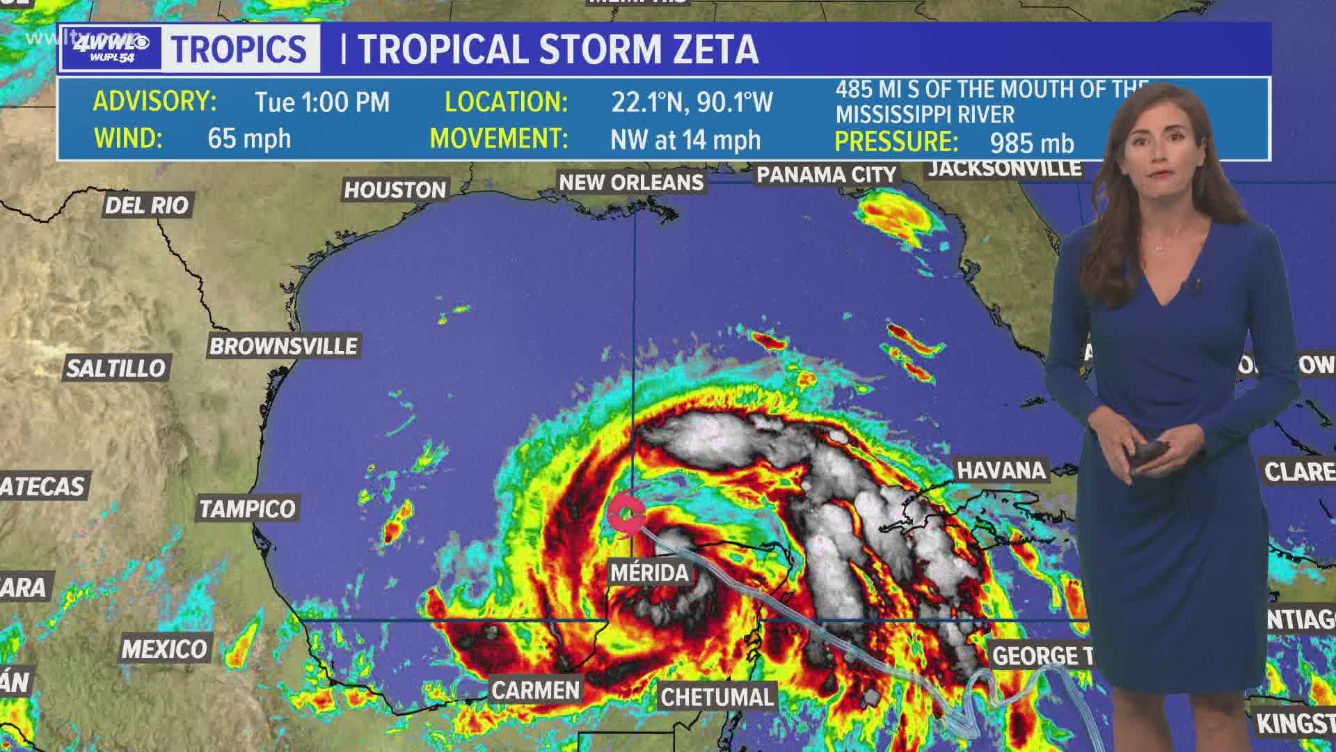 Meteorologist Alexandra Cranford has the 1pm update and latest information on Zeta, expected to become a hurricane again before landfall.